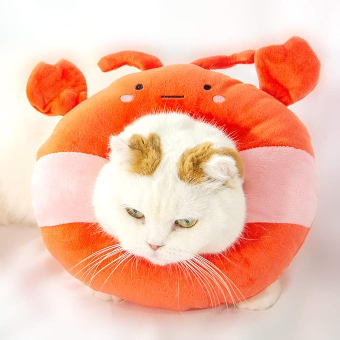 Adjustable Cat Recovery Collar Soft,Cute Pet E-Collar Neck Cone After Surgery Wound Healing Protective Cone Fit for Kitties, Small Dogs(ELC05-lobster-m)