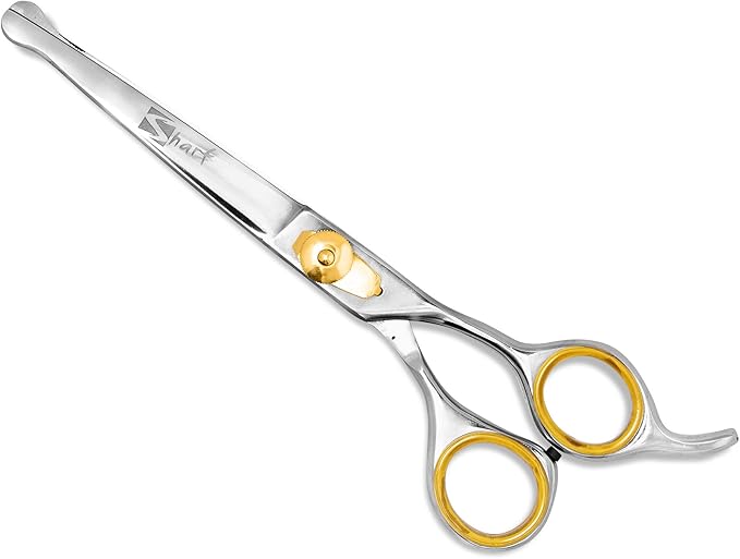 Sharf Dog Grooming Scissors, Gold Touch 7.5 Inch Straight Sharp Professional Pet Grooming Shear with Safety Round Tip, Ball Point for Safe and Easy Use for Cat or Dog Grooming