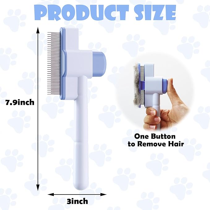 Cat Comb Pet Comb Self Cleaning Upgraded Cat Brush for Long Haired Cats & Dogs, Pink