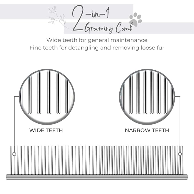 Flexzion Grooming Comb for Dogs – Stainless Steel Professional Cat Comb and Animal Tool for Removing Tangles and Knots on Medium Pets with Smooth Needle Teeth – 45mm, 1 Large