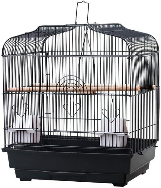 20.5"x18.1"x14.2" Portable Bird Travel Cage with Handle, Metal Carrier with Food Container, Wooden Perch & Pull-Out Tray for Small Parrots, Canaries, Cockatiels, Lovebirds, Conures