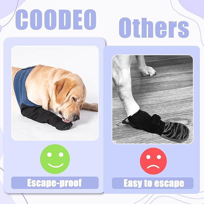COODEO Dog Socks to Prevent Licking Paws, Healing Boots & Paw Protectors with Non-Slip Bottoms for Wound Protection, Waterproof Sleeve Shoes for Licking（Blue，XL_Right