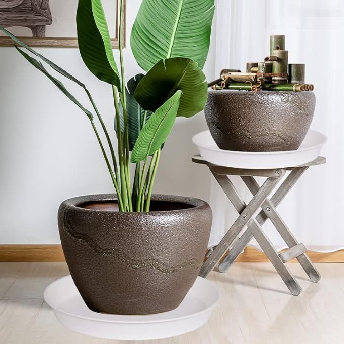 2 Pack of 20 21 inch Plant Saucer Round, Deep Plant Saucers for Pots, Heavy Duty Plastic Plant Drip Tray for Indoors Outdoor, Bird Bath Bowls, Plant Trays for Planter 19-22" (21 inch, White)