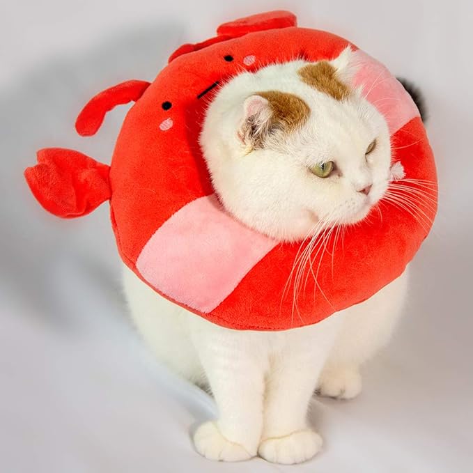 Adjustable Cat Recovery Collar Soft,Cute Pet E-Collar Neck Cone After Surgery Wound Healing Protective Cone Fit for Kitties, Small Dogs(ELC05-lobster-m)