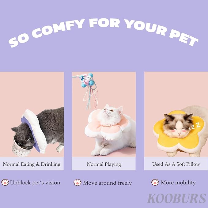 Cat Cone Collar Soft, Adjustable Kitten Cone After Surgery, Waterproof Recovery E Collar for Pet to Stop Licking(Purple Flower, Small)