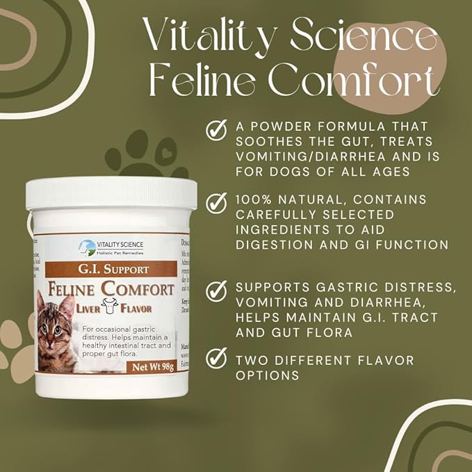Feline Comfort for Cats | Maintains a Healthy Intestinal Tract and Proper Gut Flora | Restores Gastric Stability | for Vomiting and Diarrhea | 100% Additive Free (Beef, 98g)