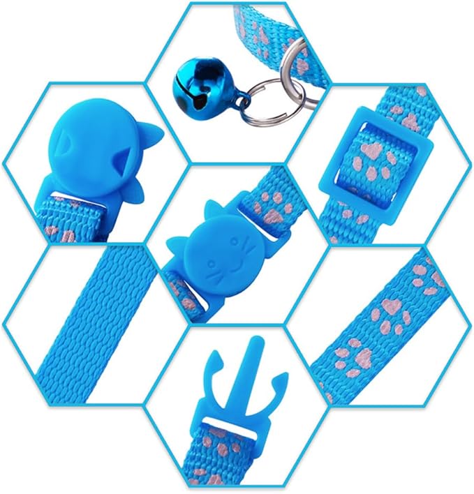Sky Blue Reflective Cat Collar with Bells, [2 Pack] Break Away Kitten Collar with Bells, Breakaway Cat Collar for Boy Cats Kitty