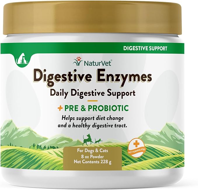 NaturVet – Digestive Enzymes for Dogs - Plus Probiotics & Prebiotics | Helps Support Diet Change & A Healthy Digestive Tract | for Dogs & Cats | 8 oz Powder