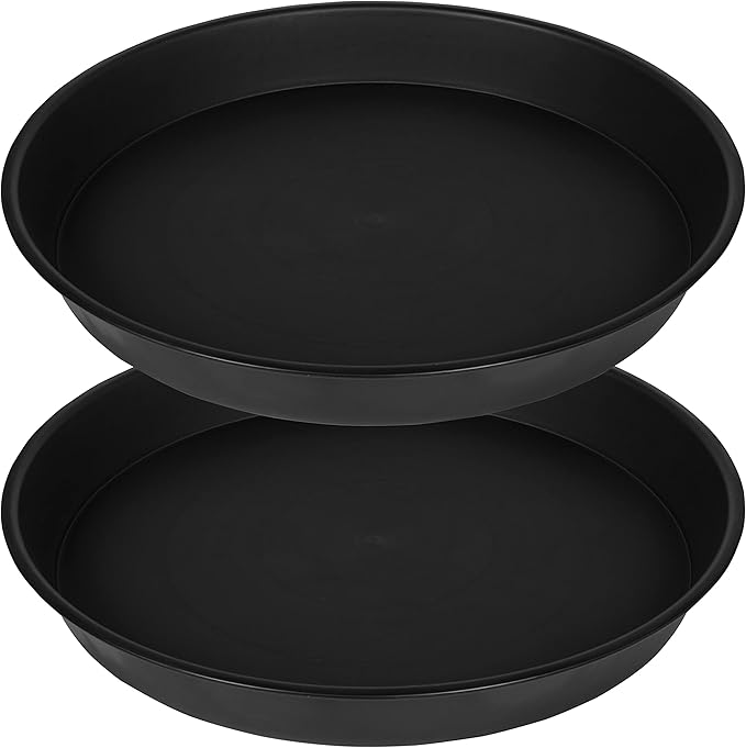 2 Pack of 10 inch Plant Saucer Gray, Heavy Duty Plastic Plant Saucer 10 inch Round, Durable Plant Tray for Pots, Plant Saucers for Indoors, Plant Trays for Planter 9"/10" (10", Black)