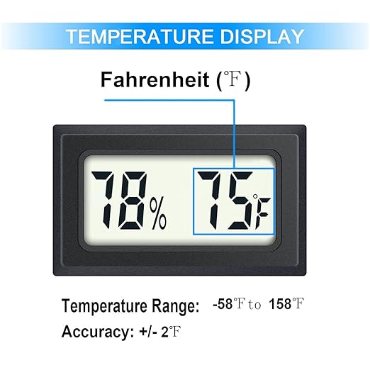 2 Pack Mini Digital Hygrometer Thermometer Gauge, Indoor Outdoor Temperature Humidity Meter for Humidifiers Greenhouse Reptile Plant Humidors, Large LCD Screen, Display in Fahrenheit (℉) (2)