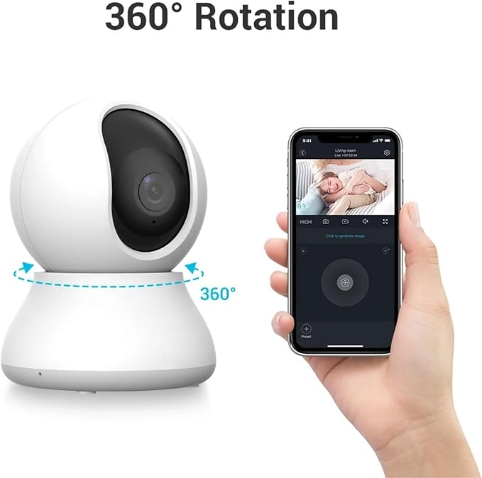 2.4G WiFi Indoor Camera 2K 3MP 360° PTZ Pet Dog IP CCTV Camera with Phone App 2-Way Talk Night Vision for Home Securi(UK Plug)