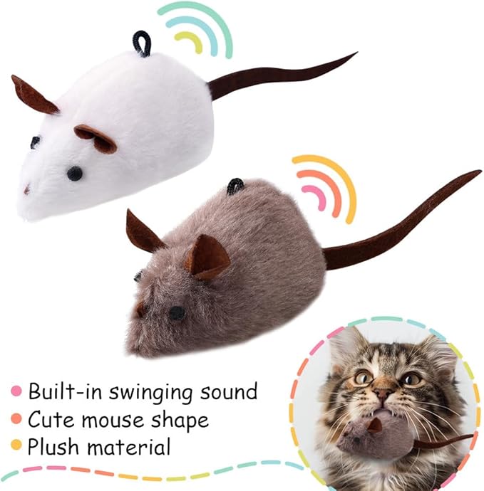 PAZ'S GIFT Cat Wand Toy, Mouse 2-Piece Catnip wzggle Sound Toy, Soft and Durable, Interactive cat Kick for Indoor Games