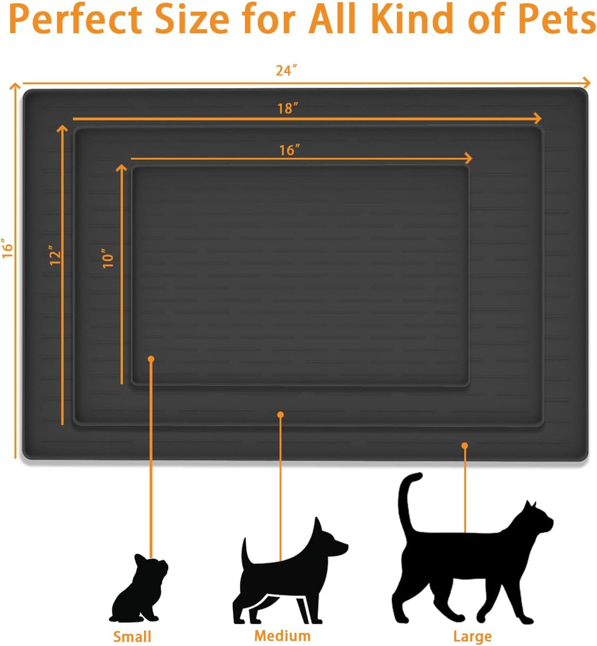 18" x 12" Dog Food Mat, Silicone Pet Mats for Food and Water, Nonslip Pet Feeding Mats for Floors, Dog Cat Bowl Mat with Raised Edges, Light Gray