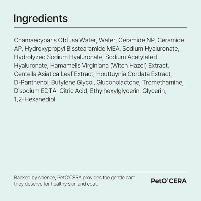 PetO’Cera CL’Ear Ear Cleaner for Dogs & Cats with 52% Hinoki Cypress Water, Soothes Itching & Irritation, Cleans & Deodorizes, Alcohol-Free & Gentle Formula, Korean Pet Care (4 fl oz/120ml)