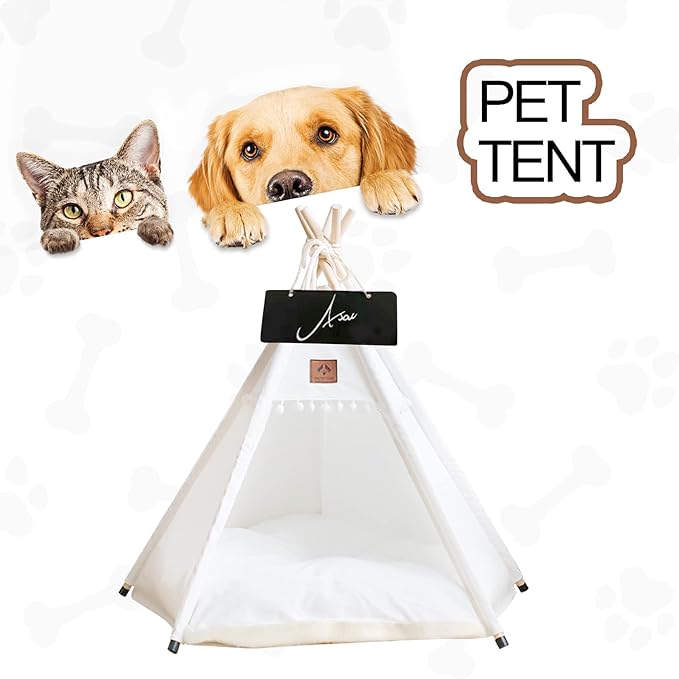 Dog Teepee Pet Tent Portable Dog Houses Puppy Teepee Cat Bed with Thick Cushion