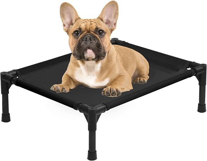 Small Elevated Dog Bed 22 Inch - Puppy Cooling Cot with Removable Washable Breathable Mesh, Raised Dog Cots Beds for Indoor and Outdoor, Black