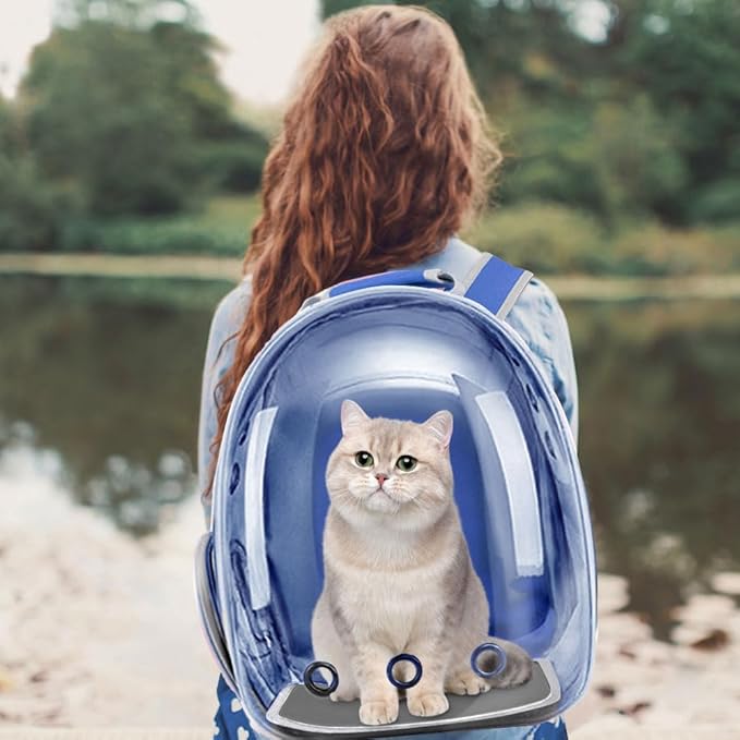 Pet Backpack Carrier with Harness Backpack for Cats, Small Dogs, Bunnies etc with Harness Included, Pet Carrier for Traveling, Walking, Hiking and Outdoor Activities (Blue)