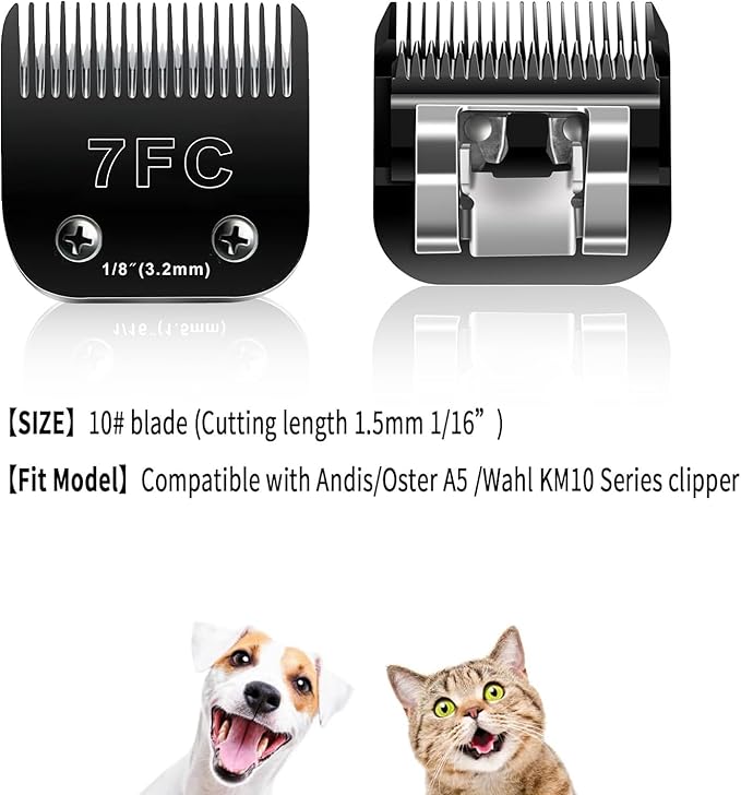 7F Blades Dog Grooming Blades Compatible with Andis/Oster A5/Wahl KM-10 Series Dog Clippers,Detachable Clipper Replacement Blade,Black (7FC/2PCS)