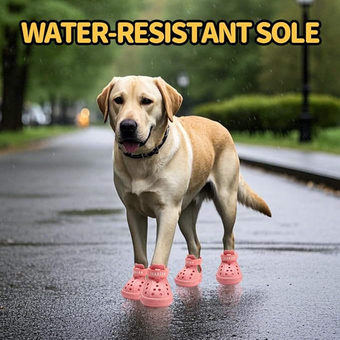 JZXOIVA Dog Shoes for Hot Pavement, Dog Booties for Large Dogs, Breathable Dog Boots & Paw Protectors, Adjustable Non-Slip Dog Rain Booties, Waterproof Pets Sandals for Beach Pink Size 8