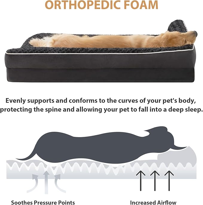 BFPETHOME Orthopedic Dog Beds for Large Dogs-Waterproof Sofa Dog Bed with Removable Washable Cover, Large Pet Bed with Waterproof Lining and Nonskid Bottom, Pet Bed for Dogs