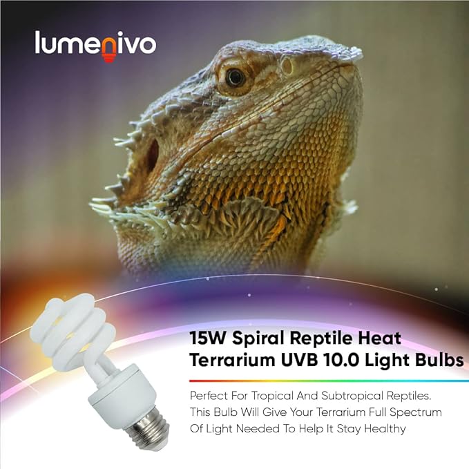 lumenivo UVB Reptile Light 15W 10.0 Desert Terrarium UVB Bulb for Bearded Dragon, Dwarf Monitors, Veiled Chameleons - Simulates UVB from The Sun to Help in Calcium Absorption - 120V - 1 Pack