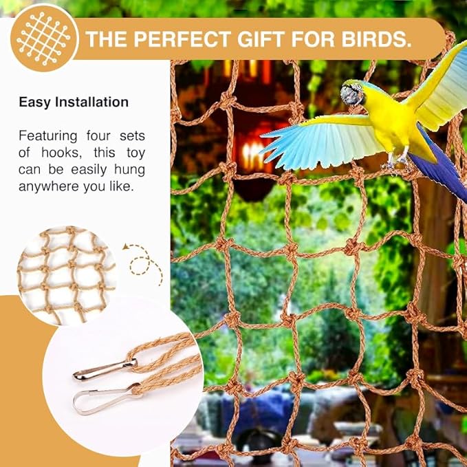 2 Packs Natural Bird Rope Net Parrot Swing Hammock for Birds Parrot Ladder Macaw Hanging Hammock Activity Toy for Rats Parakeet Cockatiel Cockatoo Conure African Grey Budgie（S 12x8inch）