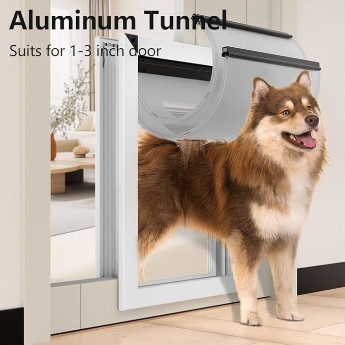 [MAVRICPOWER] Aluminum XL Dog Door with 2 Sliding Lock Panels, Doggy Door for Door with Adjustable Tunnel, Never Rust Pet Door for Dogs Up to 220 lbs
