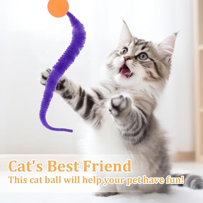 6 Pcs Bouncy Ball for Cats, Colorful Fuzzy Bouncy Cat Worm Toy Ball Fuzzy Worms (Balls Colors are Random)