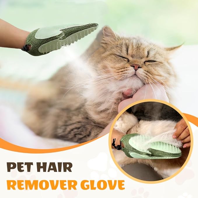 All-in-One Grooming Mist Glove for Pets, Cat Grooming Steam Gloves, Double Sided Pet Hair Remover Gloves for Clothes Furniture, Removal Glove Tool For Long Short Curly Dogs Cats Hair (Green)