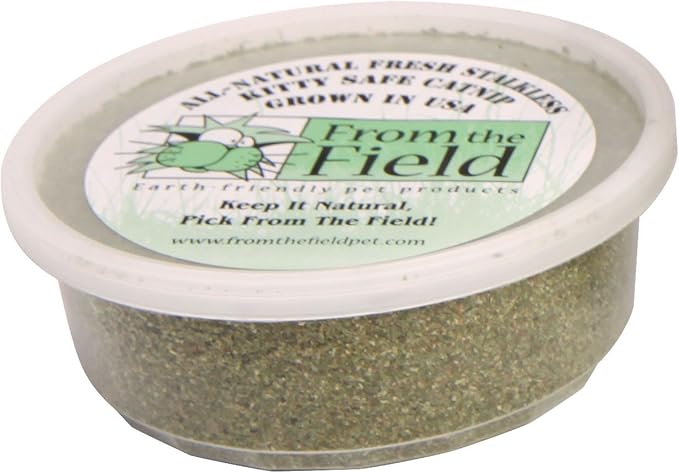 from The Field | Fine Ground Stalkless Catnip | Premium USA-Grown Catnip for Toys & Playtime | Fresh, Potent, Non-Toxic, Eco-Friendly | Safe for Kittens & Cats | Resealable 2 Oz Tub