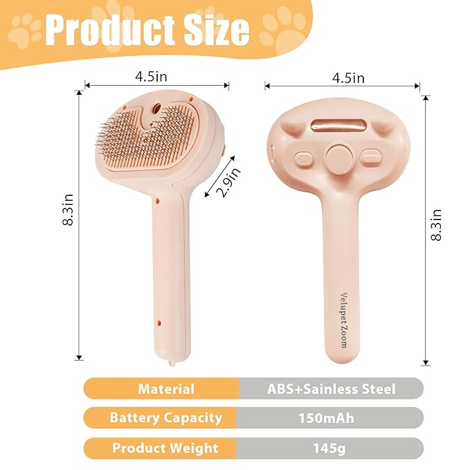 Cat Steam Brush for Shedding, Pet Steam Brush for Dog with Release Button,Anti-Static Pet Spray Hair Removal Comb,Cat Spray Comb for Long & Short Haired Pets,Pink