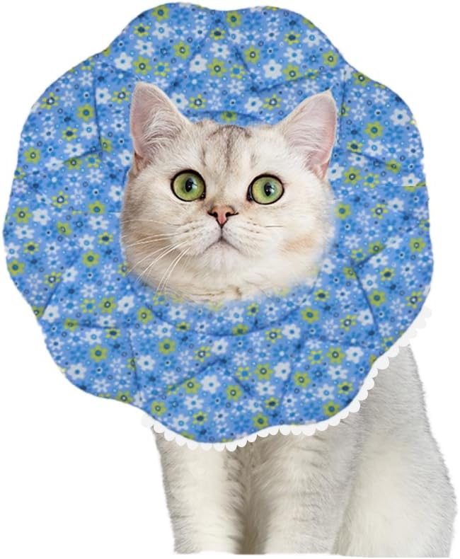 Soft Recovery Cone for Cats, Adjustable Post-Surgery Protective Collar, Comfortable Elizabethan Collar for Cats, Kittens, and Puppies to Prevent Wound Licking, E-Collar (美/首巻/青/M)