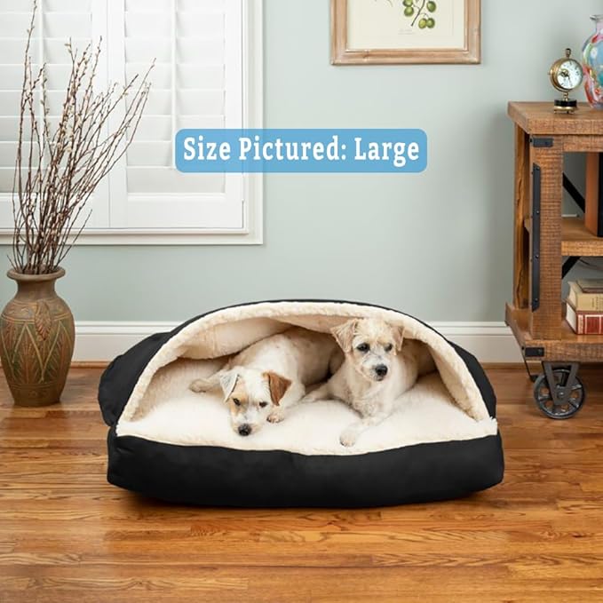 Snoozer Pet Products Luxury Rectangle Cozy Cave Dog Bed with Microsuede, Large, Black