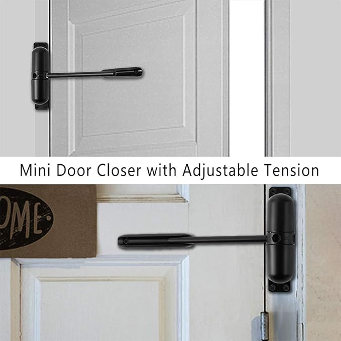 Door Closer Automatic Safety Spring Door Closer – Easy to Install to Convert Hinged Doors to Self-Closing– Black