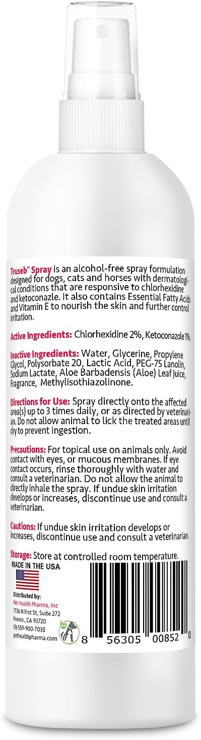 Truseb All Natural Chlorhexidin Sprays Topical Ketoconazole and Chlorhexidine Spray for Dogs, Cats & Horses with Aloe Vera (USA) (Ketoconazole & Chlorhexidine Spray, 8 oz)