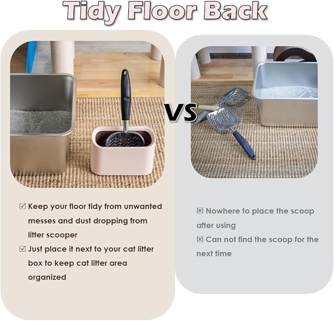 Full Metal Cat Litter Scoop with Holder – Heavy Duty Litter Scooper & Speed Sifter – Aluminum Cat Poop Scooper Captures All Clumps – Washable Stand for Easy Cleaning