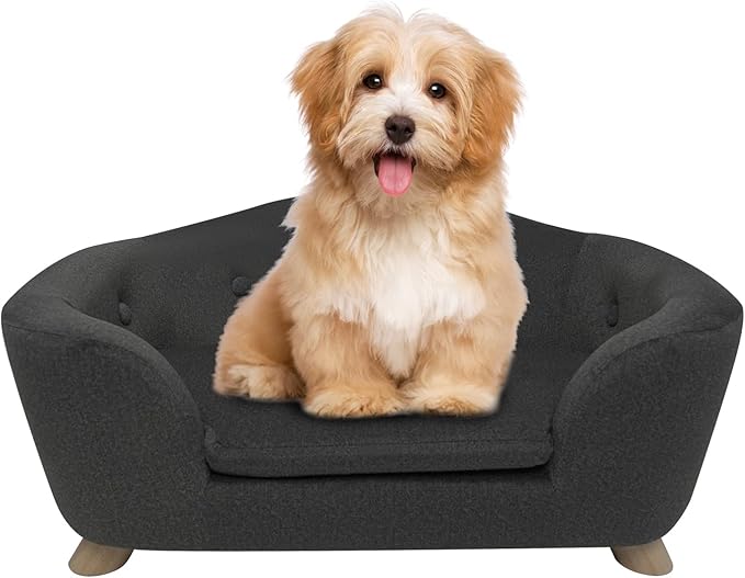 SHAVI Pet Sofa Dog Couch for Small Pet Dog and Cats, Low Back Lounging Bed with Velvet Modern Cat Couch Easy-to-Clean(Deep Grey)
