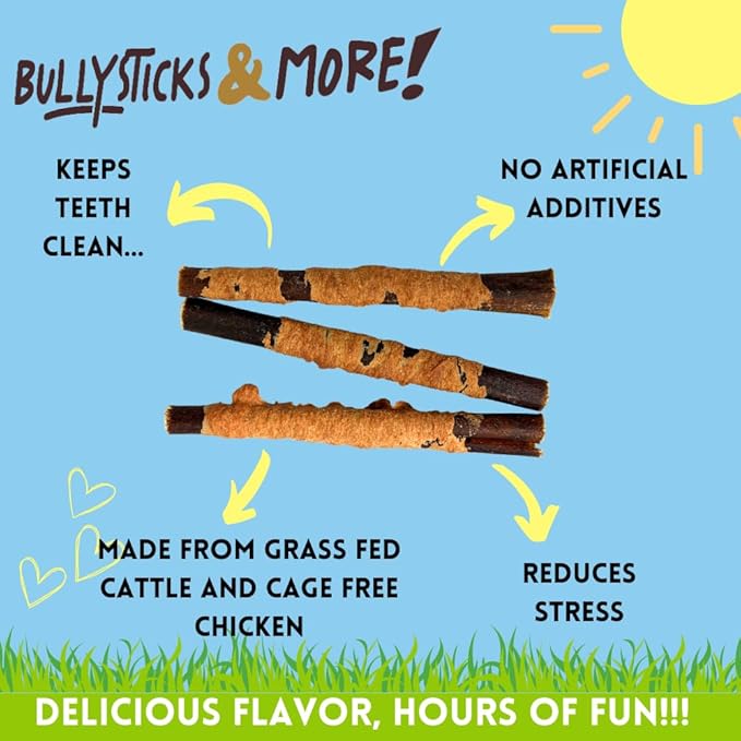 BULLYSTICKS & MORE 6 Inch Chicken Wrapped Collagen Stick - 14 Count - Bones for Dogs - No Hide Sticks Beef Cheek Rolls