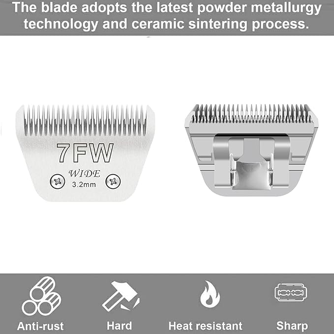 Wide Blades for Dog Grooming Blades Compatible with Andis Dog Clippers,7FW Dog Clipper Blades Compatible with Oster A5,Wahl km10 Dog Clippers for Horse Dog Cat Animals,Stainless-Steel Blade Sharp