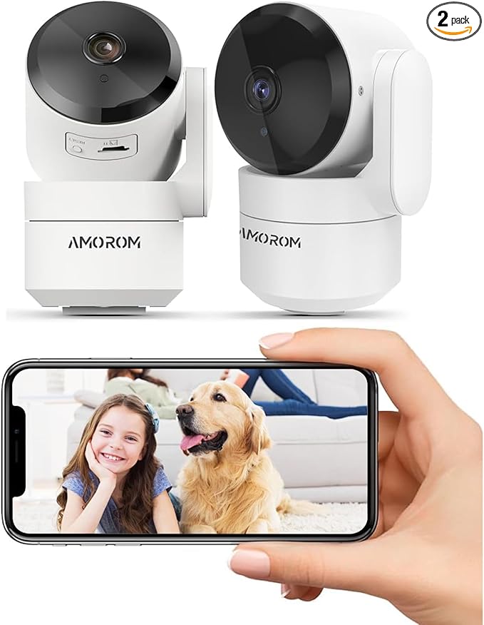 2 Pack Indoor Wired Security Cameras, 360° WiFi Camera for Home/Pet/Baby with Night Vision, AI Motion Detection, 2-Way Audio, Local/Cloud Storage, Compatible with Alexa & Google Assistant