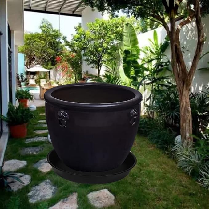 2 Pack of 20 21 inch Plant Saucer Round, Deep Plant Saucers for Pots, Heavy Duty Plastic Plant Drip Tray for Indoors Outdoor, Bird Bath Bowls, Plant Trays for Planter 19-22" (21 inch, Black)