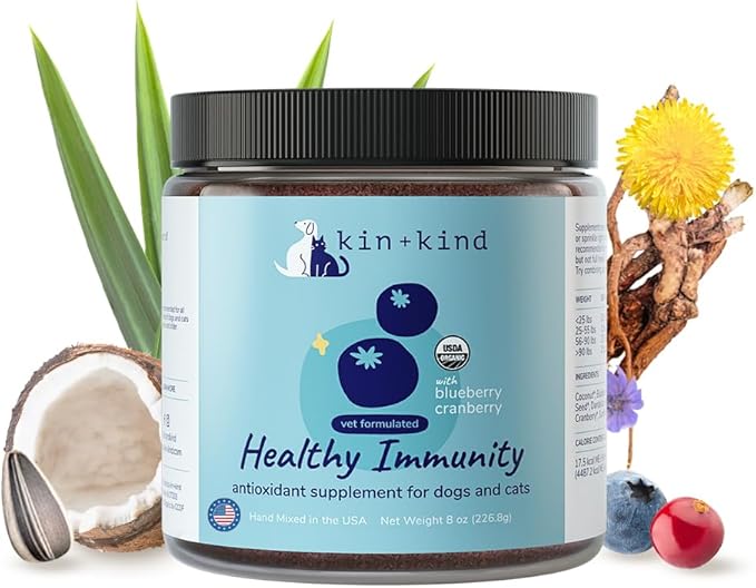 kin+kind Dog Supplement Powder - Supplement for Dogs & Cats for Healthy Immunity - Bladder Support - Natural Formula with Organic Cranberry, Blueberry and Coconut - Made in USA - 8 oz (Large)
