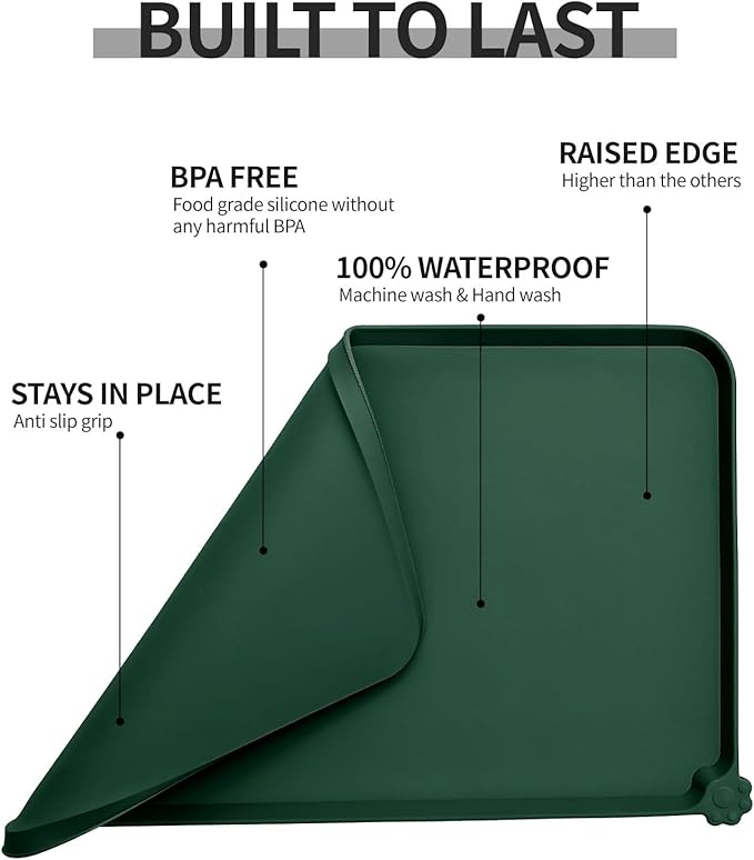 Waterproof Pet Feeding Mat with High Raised Edges, Heavier and Thicker Placemats for Cat Dog Water Bowl with BPA Free, Dogs Cats Food Mats for Messy Drinkers to Prevent Spill and Protect Floors