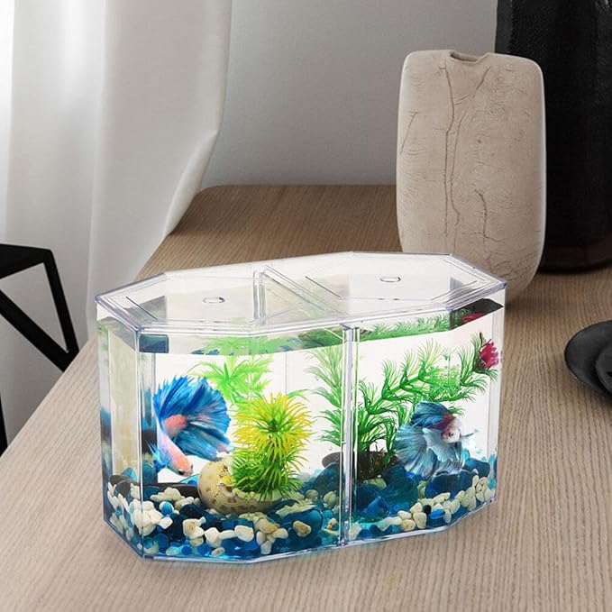 Totority Box Octagonal Fish Tank Betta Fish Bowl Small Containers Shrimp Tank Baby Cart Covers Turtle Tank Betta Fish Tank Fish Breeding Tank Betta Tank Acrylic Self-Cleaning