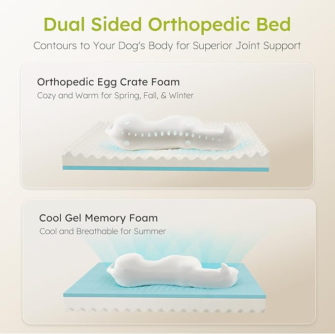 Extra Large Dog Bed, Orthopedic Dog Bed with Cooling Gel Memory Foam, Waterproof XL Pet Bed with Removable Washable Cover, 42" Pet Sofa Couch Dutch Velvet with Bone Toy, Light Gray