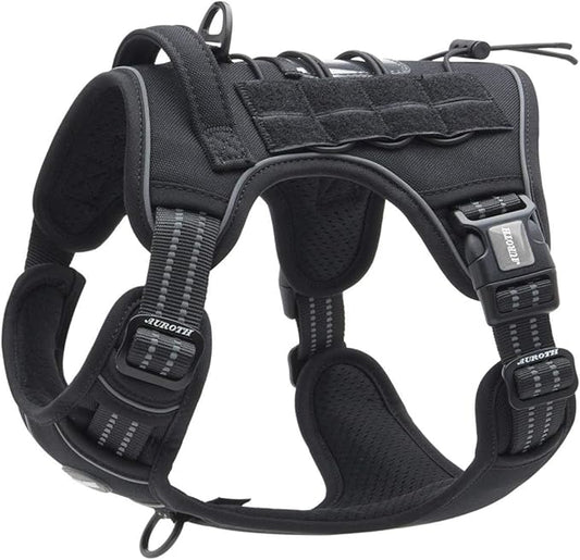 Auroth Tactical Harness for Large Dogs No Pull Adjustable Pet Harness Reflective Working Training Easy Control Pet Vest Military Service Dog Harnesses Black L