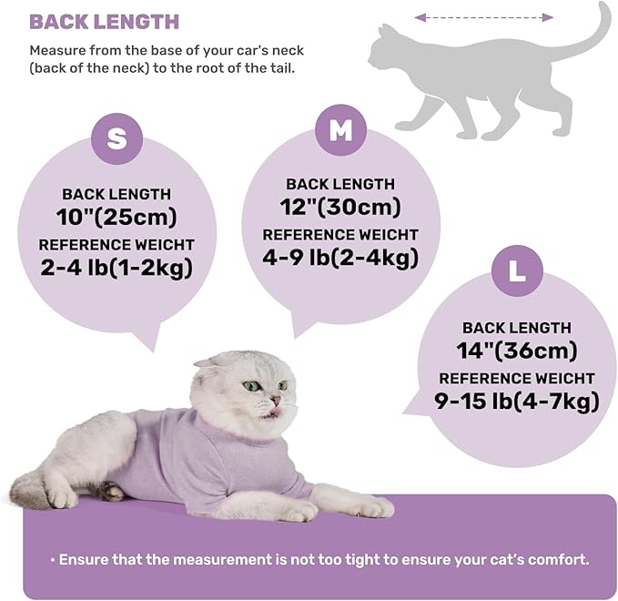 Breathable Cat Recovery Suit for Female/Male, Anti-Licking Kitten Onesie - Cat Surgery Pajamas with Sleeve After Spay, Prevent Shedding, Abdominal Wounds, Skin Diseases or E-Collar Alternative