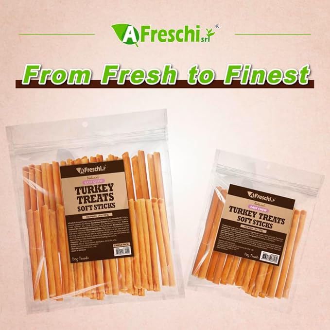 Afreschi Soft Turkey Stick Dog Treats – 16oz, USA-Sourced Trukey, All-Natural, Hypoallergenic, High-Protein, Low-Fat, Healthy & Easily Digestible, Puppy & Training Snack