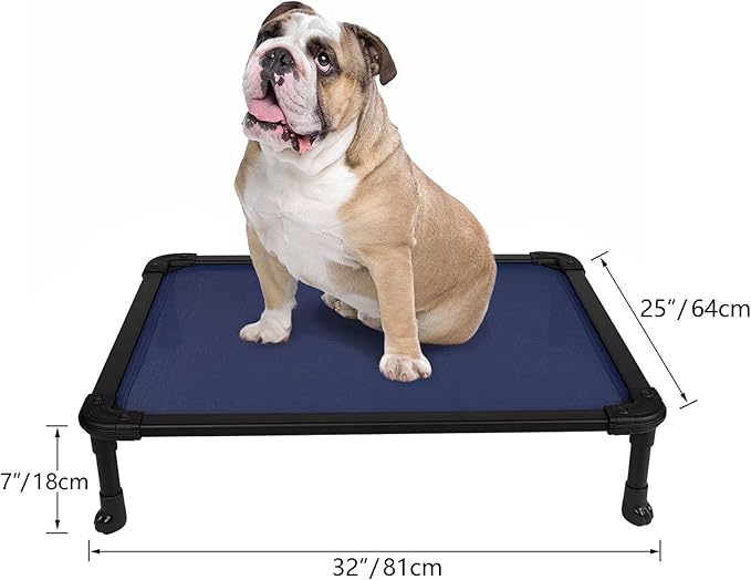 Veehoo Chew Proof Elevated Dog Bed - Cooling Raised Pet Cot - Rustless Aluminum Frame and Durable Textilene Mesh, Unique Designed No-Slip Feet for Indoor or Outdoor Use, Blue, Medium, CWC2002