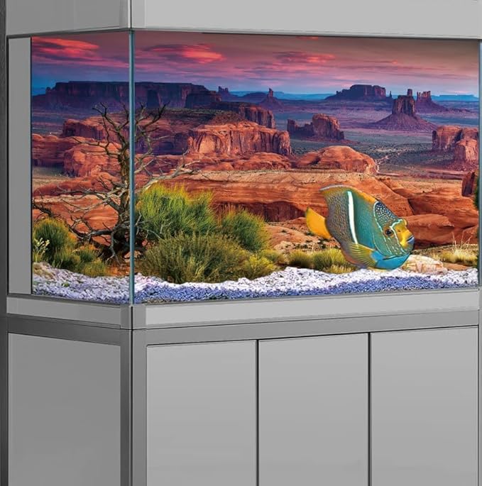 72X16IN Desert Loess Rock Cactus Oasis Reptile Habitat Background, Natural Sunset Desert Themed Terrarium Background, Aquarium Background with 10 EVA Double-Sided Tape